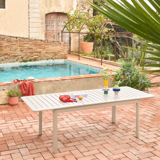 Mesa de jardim extensível em alumínio, 8 lugares, Seattle, Beige, 236.5x100x75 cm