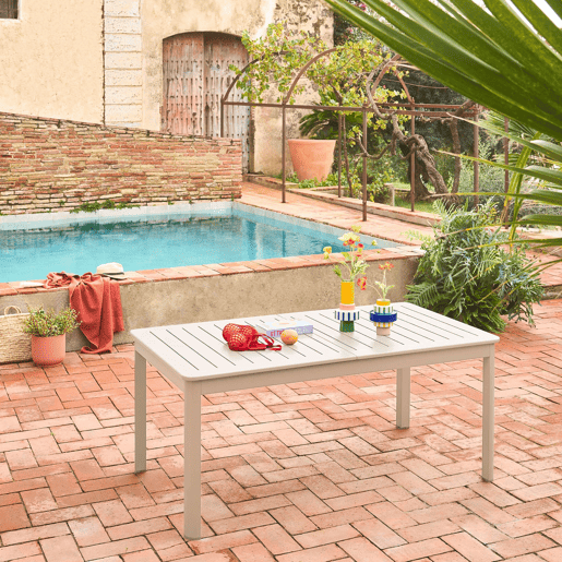 Mesa de jardim extensível em alumínio, 8 lugares, Seattle, Beige, 236.5x100x75 cm
