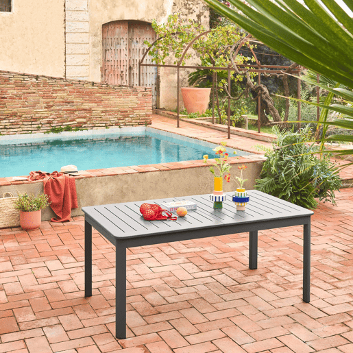 Mesa de jardim extensível em alumínio, 8 lugares, Seattle, Antracite, 236.5x100x75 cm