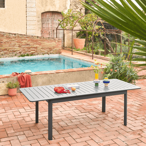 Mesa de jardim extensível em alumínio, 8 lugares, Seattle, Antracite, 236.5x100x75 cm