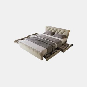 Cama de casal de linho 140x200cm com 4 gavetas,natural
