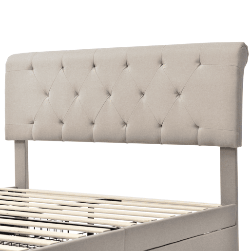 Cama de casal de linho 140x200cm com 4 gavetas,natural