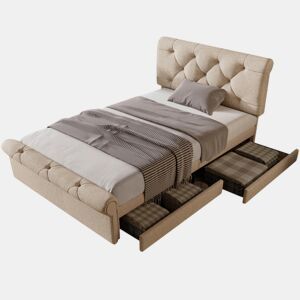 Cama de solteiro de linho 90x200cm com 2 gavetas,natural