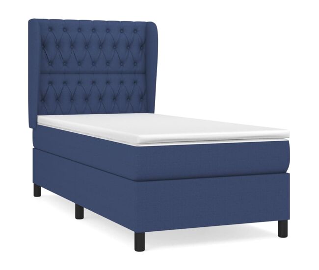 Cama box spring con colchón tela azul 100x200 cm diseño de botones