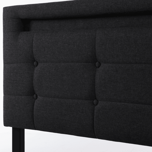 Cama de solteiro de linho 90x200cm com luz LED e 2 gavetas,preto