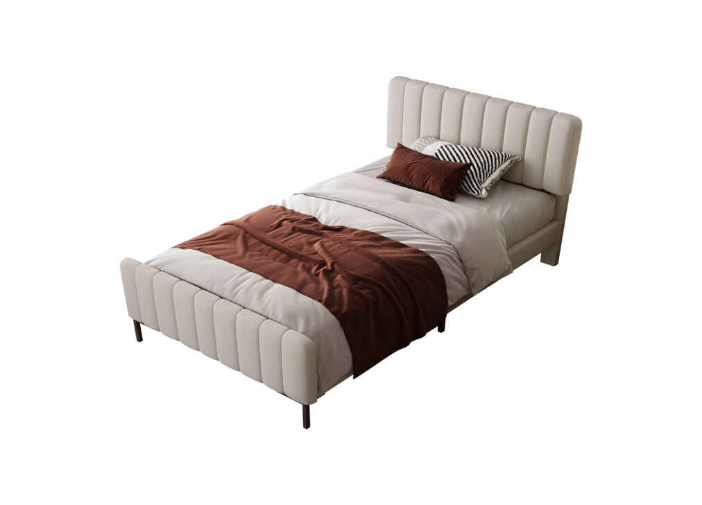Cama individual de lino 90x200cm con cabecera de altura ajustable,beige+gris