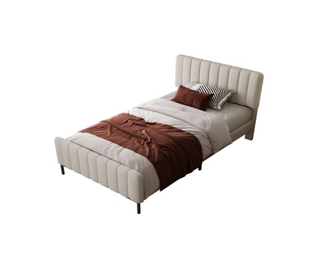 Cama individual de lino 90x200cm con cabecera de altura ajustable,beige+gris
