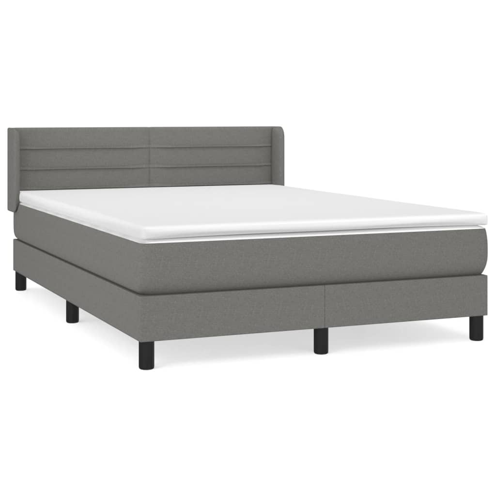 Cama box spring con colchón tela gris oscuro 140x200 cm rayas horizontales