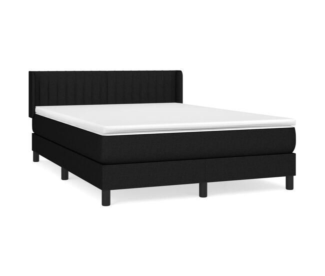Cama box spring con colchón tela negro 140x190 cm rayas verticales