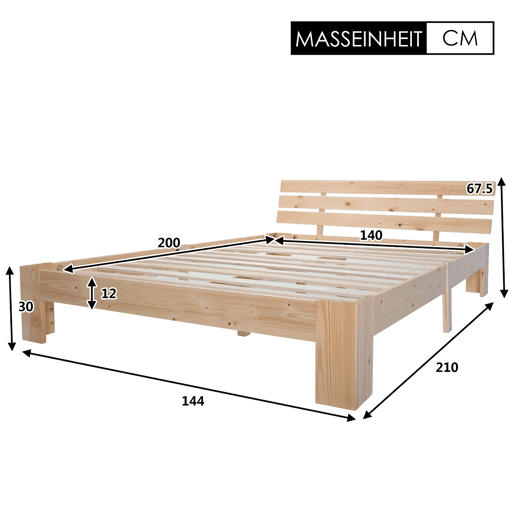 Cama de casal de madera de pino 140x200cm,natural