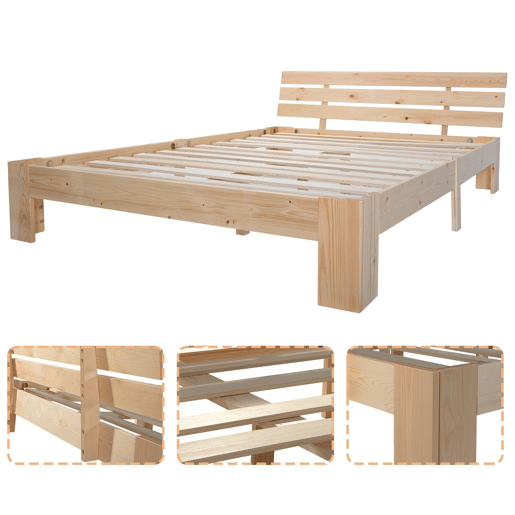 Cama de casal de madera de pino 140x200cm,natural