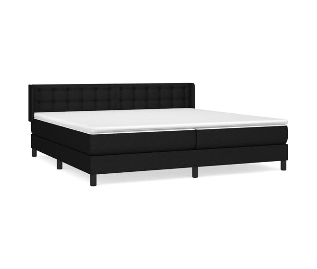 Cama box spring con colchón tela negro 200x200 cm botones