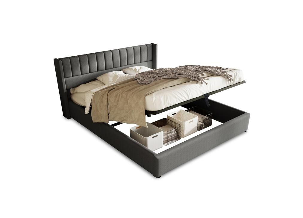 Cama de matrimonio de lino con almacenaje 153x214