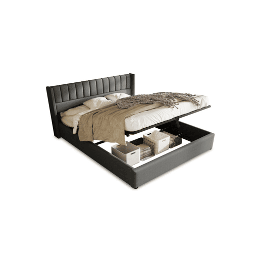 Cama de casal de linho 140x200cm com armazenamento,cinzento Cama de casal de linho 140x200cm com armazenamento,cinzento