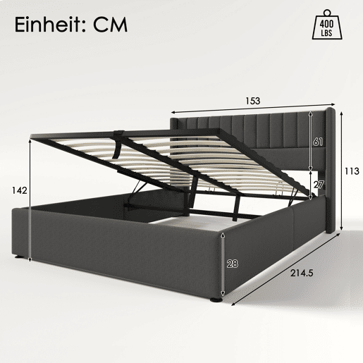 Cama de casal de linho 140x200cm com armazenamento,cinzento Cama de casal de linho 140x200cm com armazenamento,cinzento