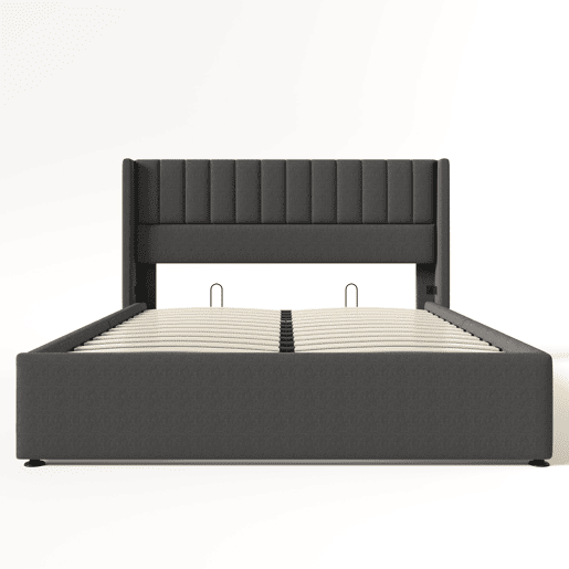 Cama de casal de linho 140x200cm com armazenamento,cinzento Cama de casal de linho 140x200cm com armazenamento,cinzento