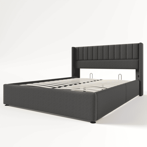 Cama de casal de linho 140x200cm com armazenamento,cinzento Cama de casal de linho 140x200cm com armazenamento,cinzento