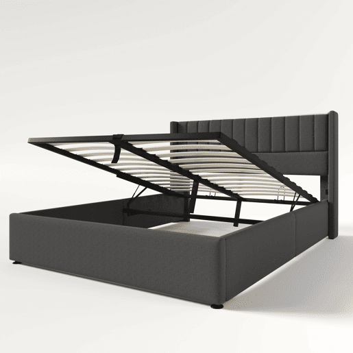 Cama de casal de linho 140x200cm com armazenamento,cinzento Cama de casal de linho 140x200cm com armazenamento,cinzento