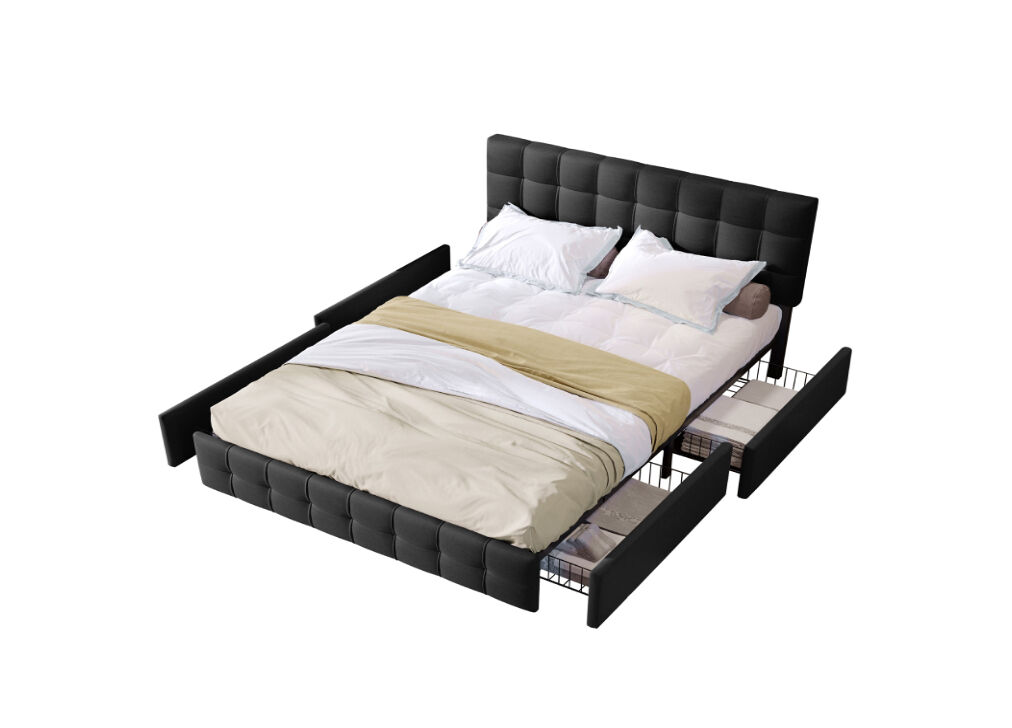 Cama de matrimonio de lino con 4 cajónes 151x210