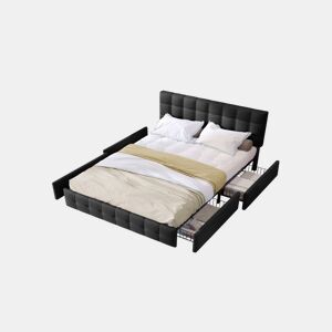 Cama de casal de linho 140x200cm com 4 gavetas,preto