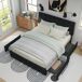 Cama de matrimonio de lino con 4 cajónes 151x210 Cama de matrimonio de lino con 4 cajónes 151x210 Negro