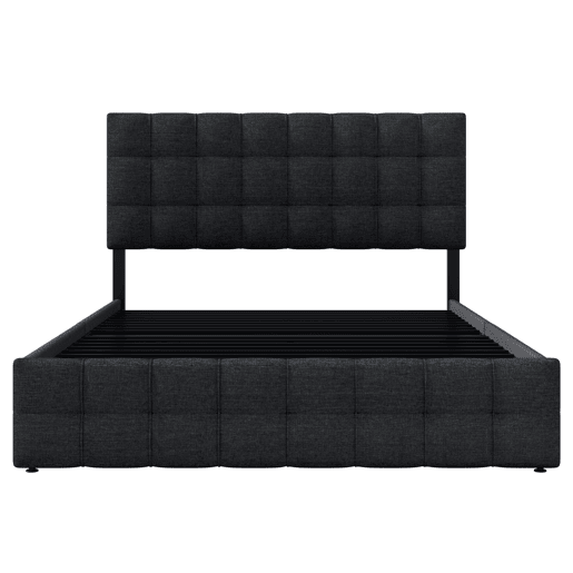 Cama de casal de linho 140x200cm com 4 gavetas,preto