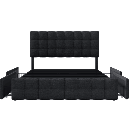 Cama de casal de linho 140x200cm com 4 gavetas,preto