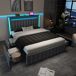 Cama de matrimonio de lino con 4 cajónes 169x209 Cama de matrimonio de lino con 4 cajónes 169x209 Gris