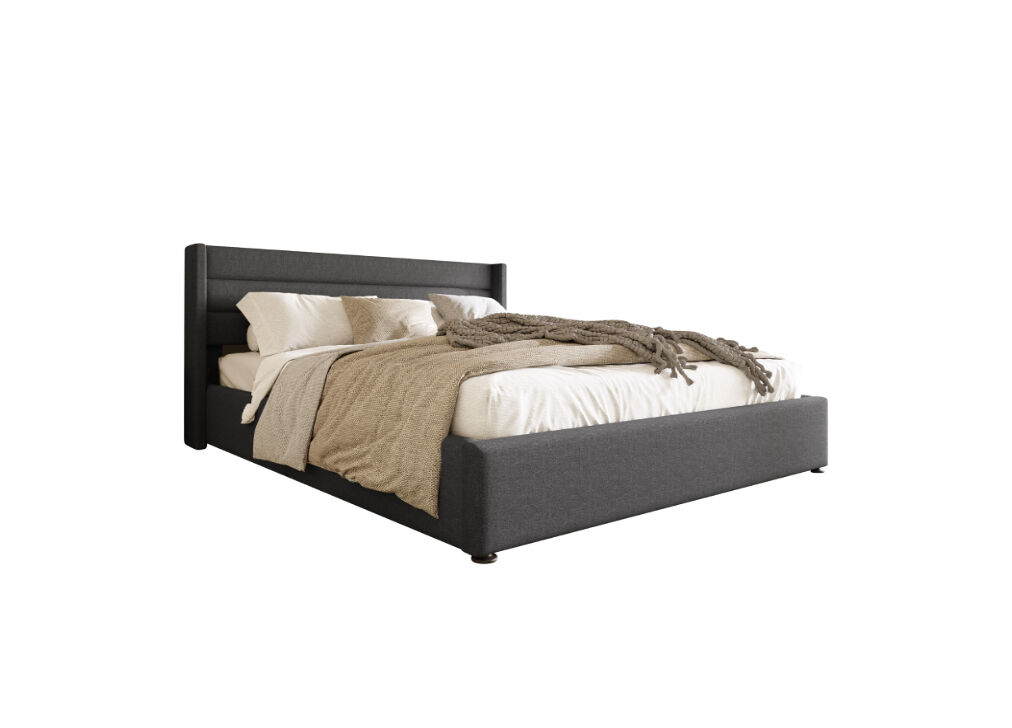 Cama de matrimonio de lino 160x200cm con almacenaje,gris