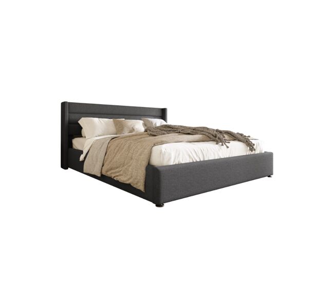 Cama de matrimonio de lino 160x200cm con almacenaje,gris