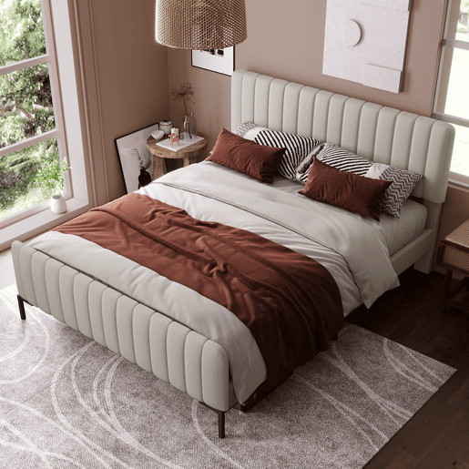 Cama de casal de linho 160x200cm,bege+cinzento