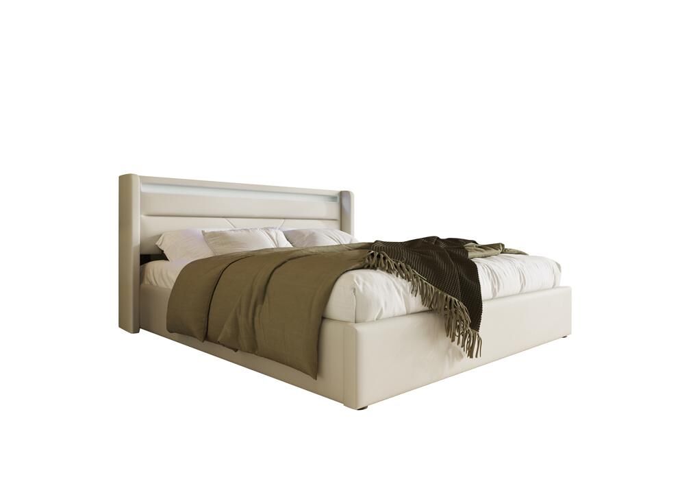 cama de matrimonio de poliuretano 140x200cm con almacenaje y luz ledblanco