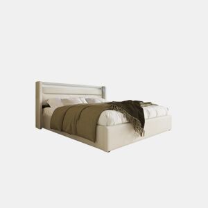Cama de casal de pu 140x200cm com armazenamento e luz LED,branco