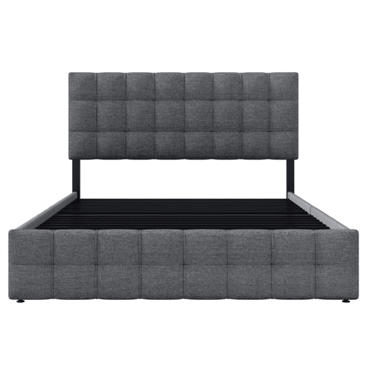 Cama de casal de linho 140x200cm com 4 gavetas,cinzento