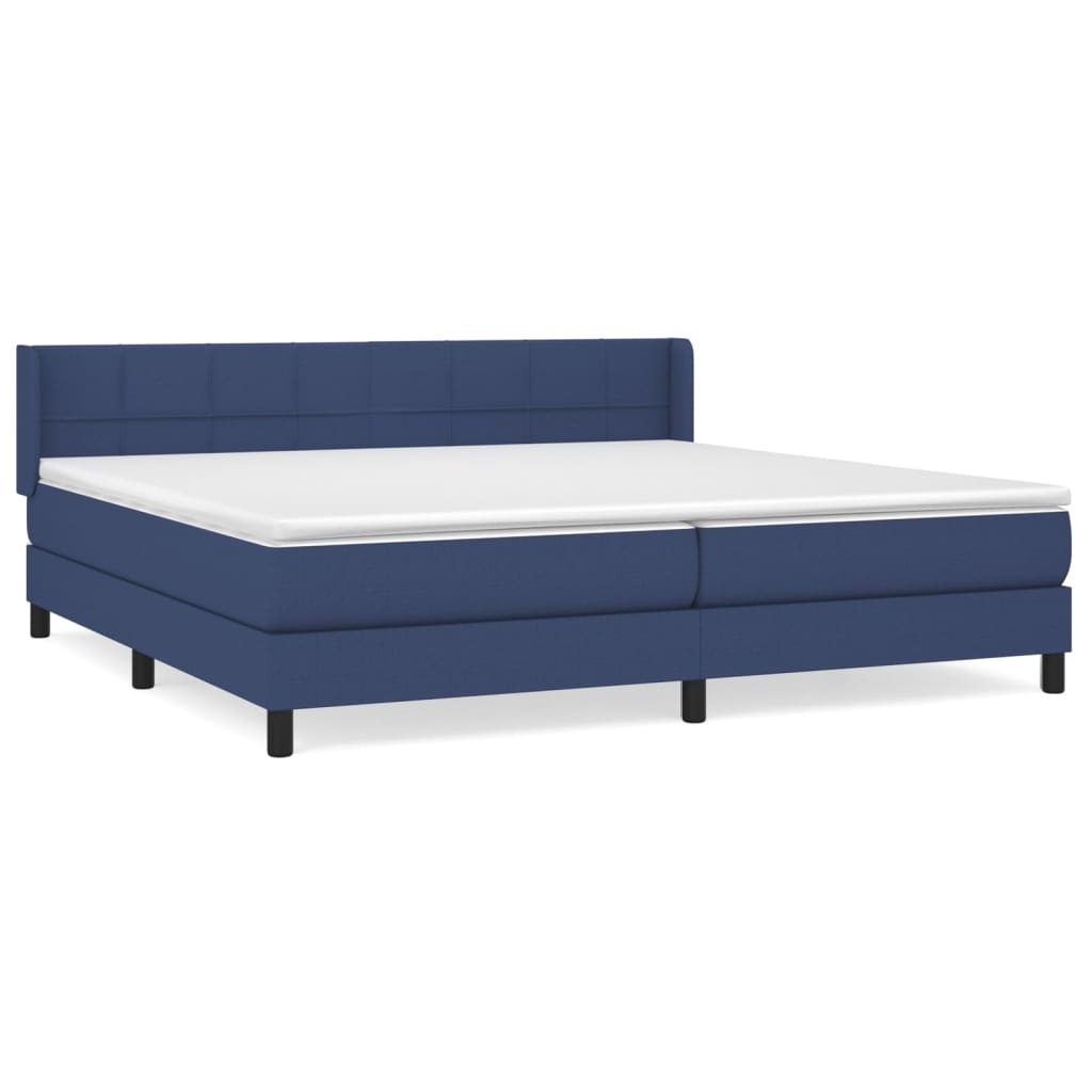 Cama box spring con colchón tela azul 200x200 cm bloques con cuadros