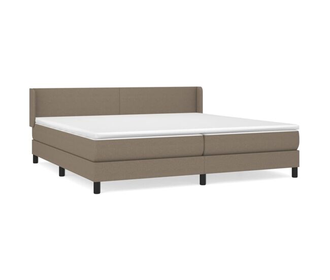 Cama box spring con colchón tela gris taupe 200x200 cm diseño plano