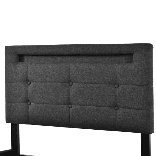 Cama de solteiro de linho 90x200cm com luz LED e 2 gavetas,cinzento