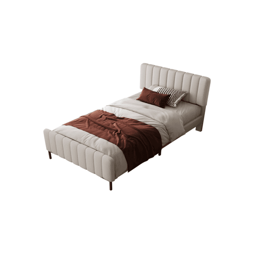 Cama de solteiro de linho 90x200cm com cabeceira ajustável em altura,bege+cinzento
