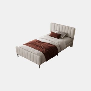 Cama de solteiro de linho 90x200cm com cabeceira ajustável em altura,bege+cinzento