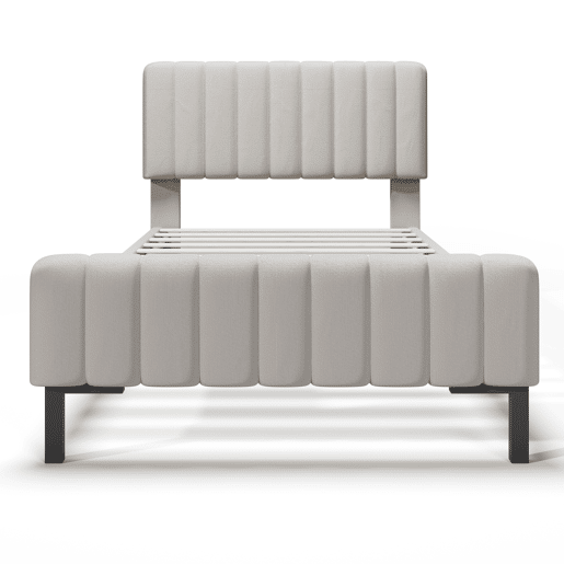 Cama de solteiro de linho 90x200cm com cabeceira ajustável em altura,bege+cinzento