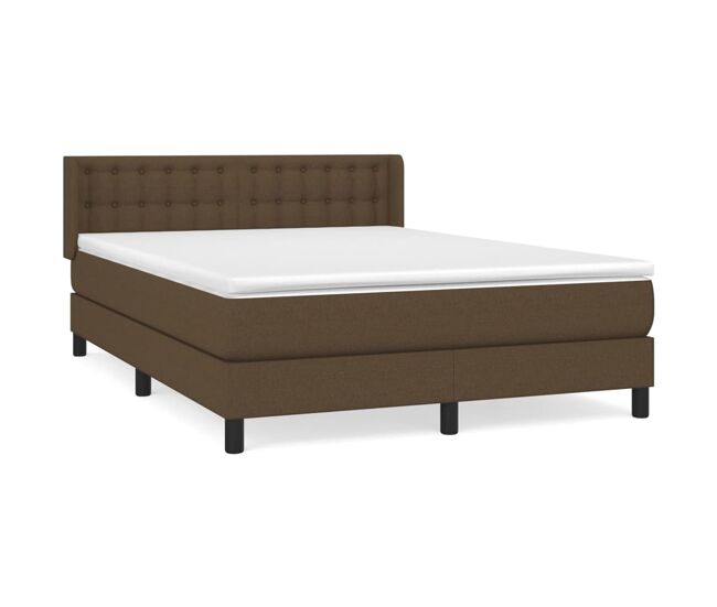 Cama box spring con colchón tela marrón oscuro 140x190 cm botones