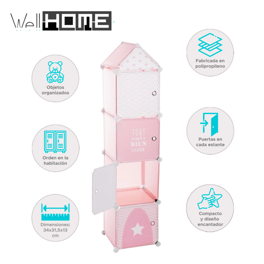 WELL HOME - Coluna de estante rosa 34x31,5x139cm