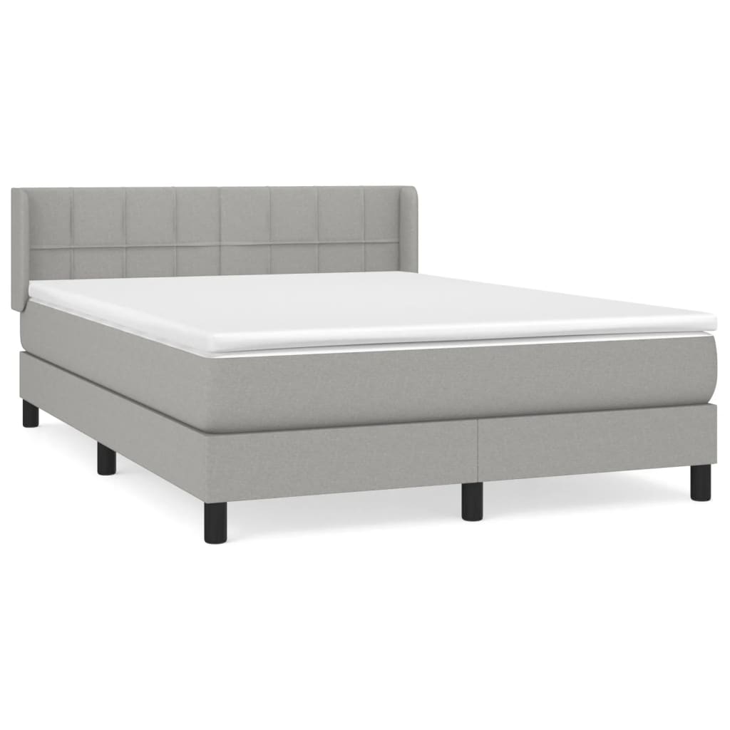 cama box spring con colchon tela gris claro 140x190 cm bloques con cuadros