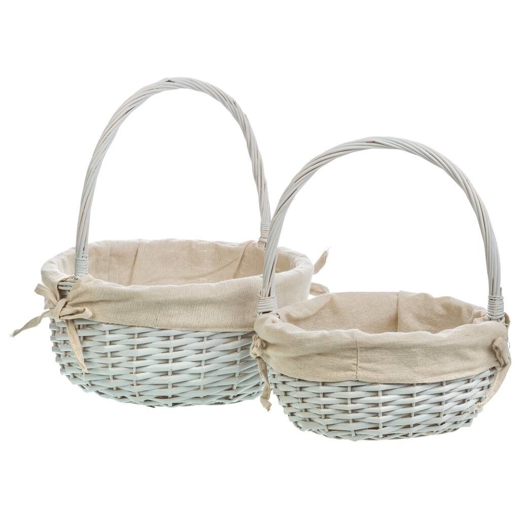 Set 3 cestas de mimbre blanco forrado