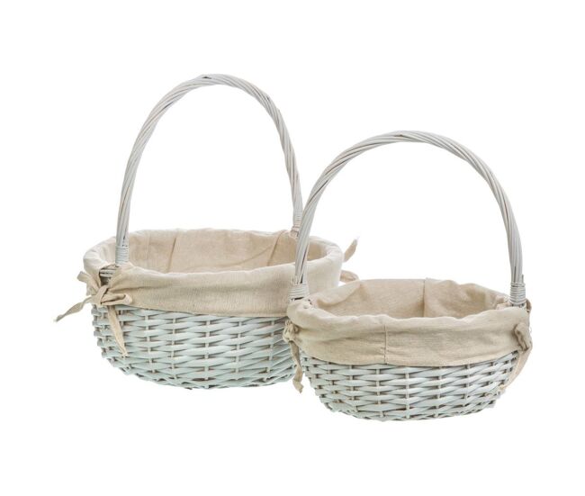 Set 3 cestas de mimbre blanco forrado