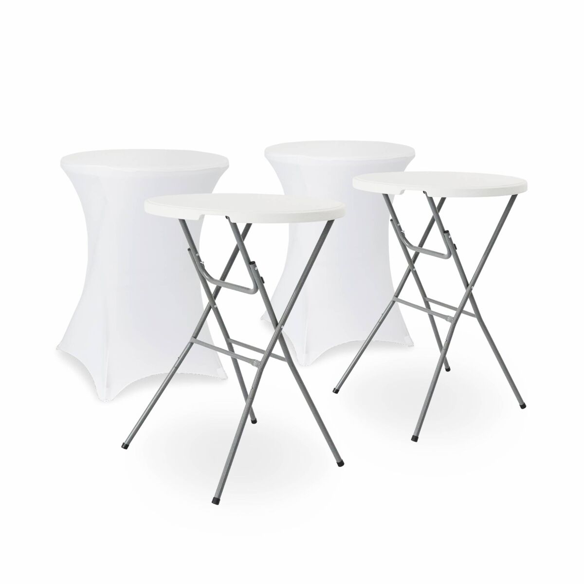 Mesa alta plegable con funda protectora para eventos, set de 2 blanco - 81x81x110 cm