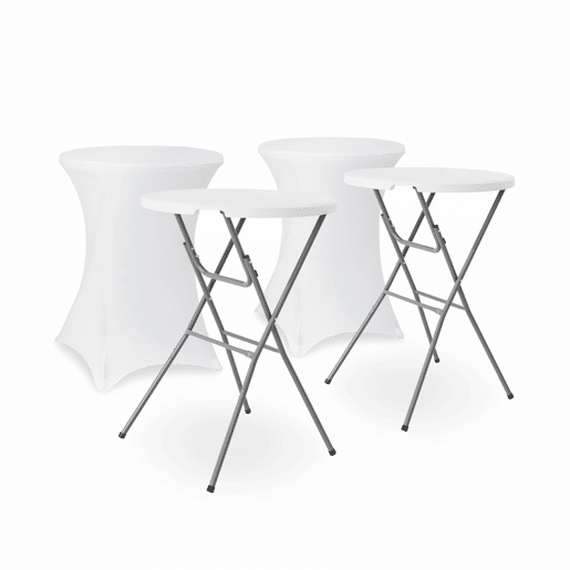 Mesa de pé dobrável com cobertura de proteção, set de 2, Gala + cobertura x2, Branco, 81x81x110 cm