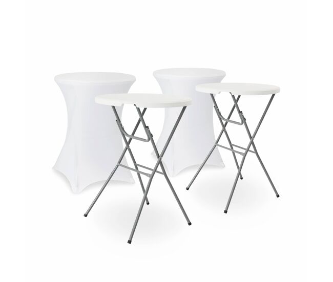 Mesa alta plegable con funda protectora para eventos, set de 2 blanco - 81x81x110 cm