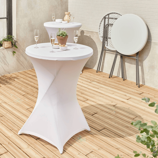 Mesa de pé dobrável com cobertura de proteção, set de 2, Gala + cobertura x2, Branco, 81x81x110 cm
