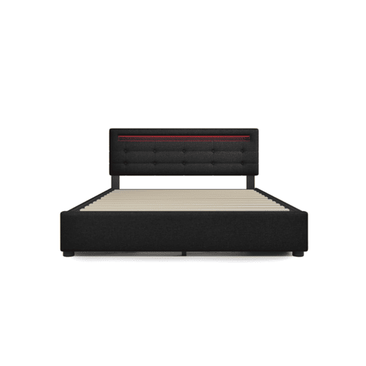 Cama de casal de linho 140x200cm com luz LED,4 gavetas,preto